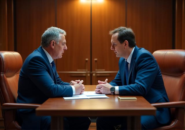 A high-stakes business negotiation meeting