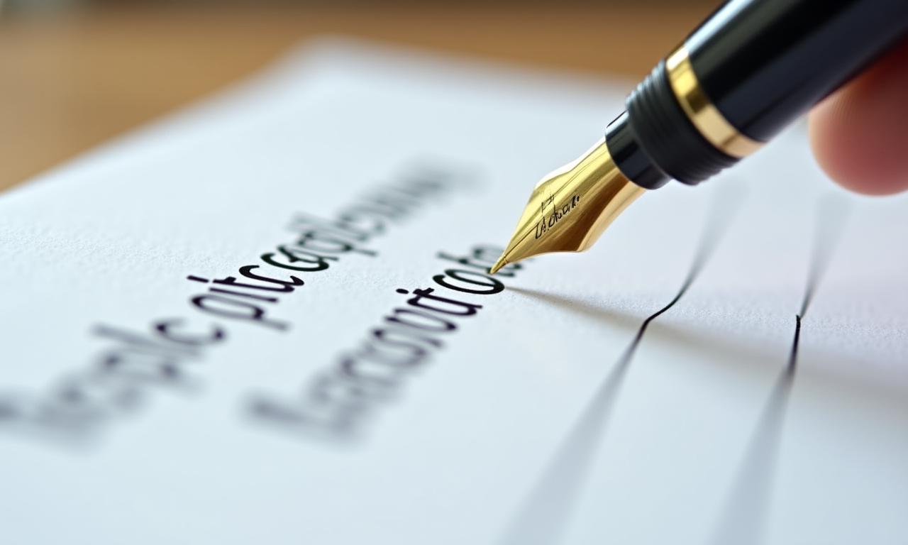 Close-up of a legal expert reviewing a contract with a gold pen